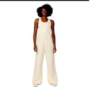 Honor The Gift NWT Knit‎ Overalls Wide Leg Jumpsuit Cream SZ S